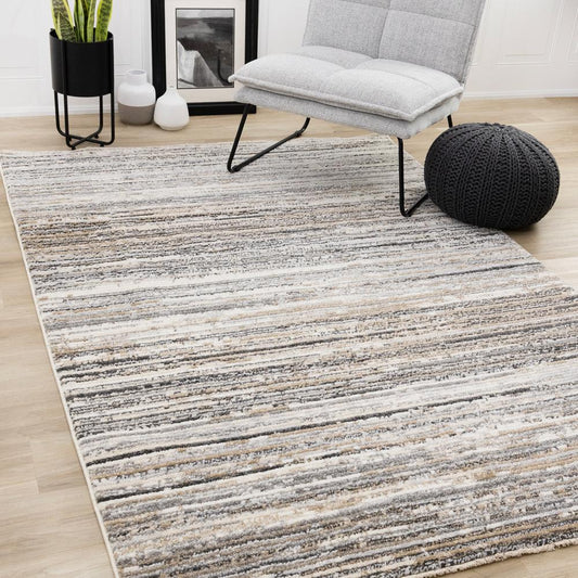 Kalora Interiors - Nala Crean Grey Black Beige Distressed Lines Rug, 53in x 77in - N205/UI86 160230 veiw 2