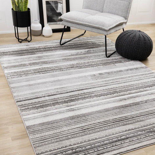 Kalora Interiors - Zola Grey White Black Patterned Rows Rug, 710in x 106in - Z224/Z256 240320 veiw 2