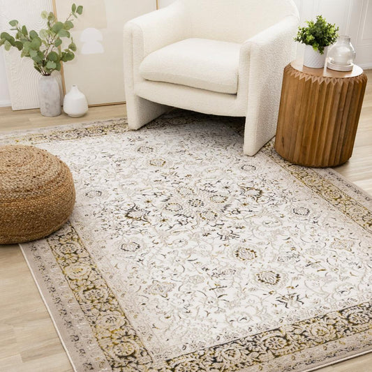 Kalora Interiors - Zola Cream Yellow Black Elegant Classic Rug, 710in x 106in - Z226/Z137 240320 veiw 2