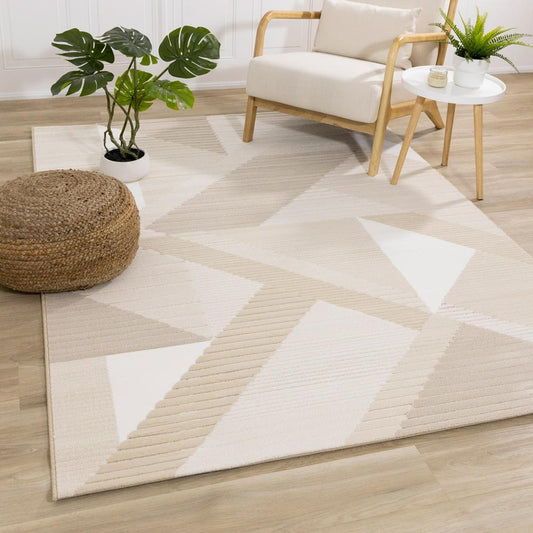 Kalora Interiors - Ella Beige Cream Elegant Contemporary Geometric Pattern Rug, 67in x 96in - 475302/100 200290 veiw 2