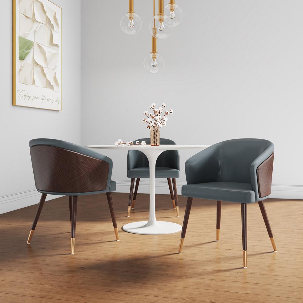 Manhattan Comfort - Raya Leatherette Dining Chair with Beech Wood Legs in Walnut and Graphite Grey - Set of 2 - 2-DC082-GY veiw 7