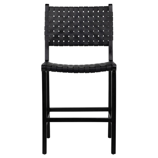 Henry & Mason - Chase Teak Wood and Full Grain Leather Counter Stool in Antique Black - DV7274 veiw 2