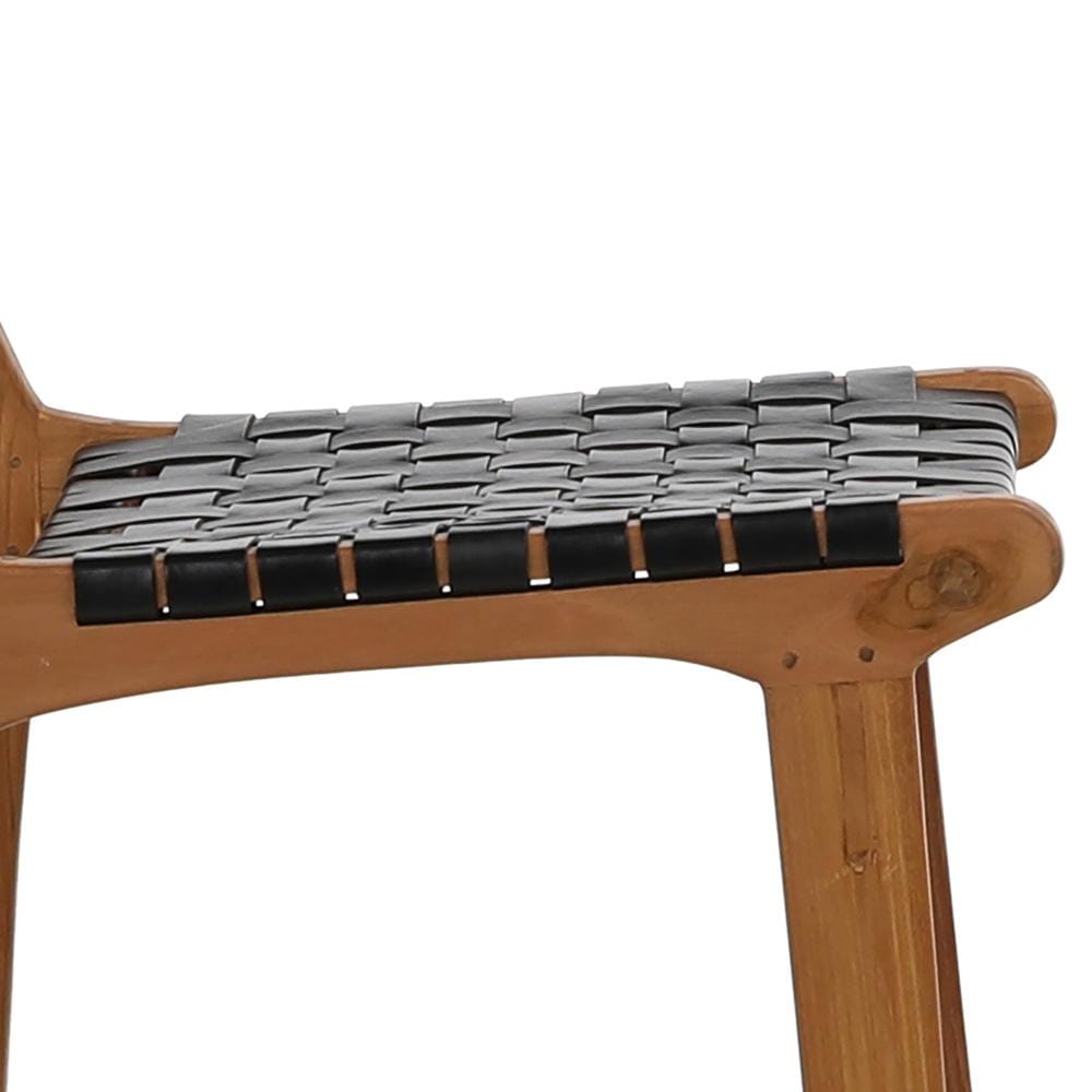 Henry & Mason - Chase Natural Teak Wood and Full Grain Leather Counter Stool in Antique Black - DV7273 veiw 5