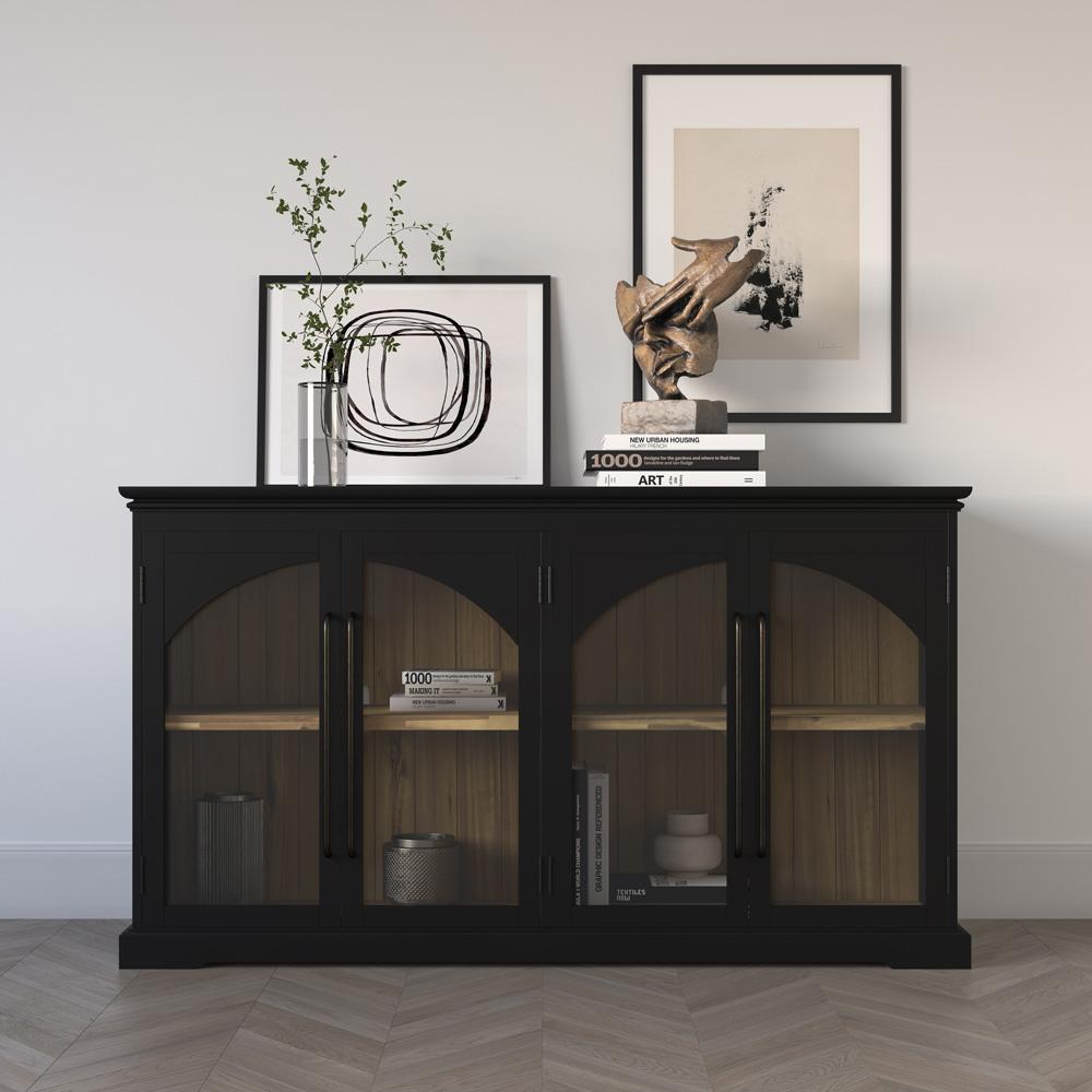 Jofran - Archdale 65in Gothic Arch Transitional Sideboard Storage Cabinet with Glass Doors in Black - 2295-65 veiw 4
