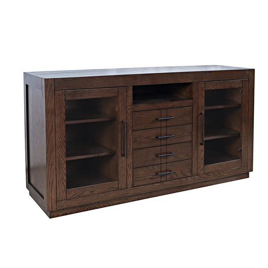 Jofran - Auburn Hills 50in Contemporary Media Console with Tempered Glass Doors, Drawers and Adjustable Shelves in Dark Oak - 2499-50 veiw 2