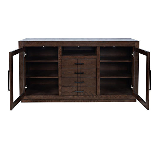 Jofran - Auburn Hills 60in Contemporary Media Console with Tempered Glass Doors, Drawers and Adjustable Shelves in Dark Oak - 2499-60 veiw 2