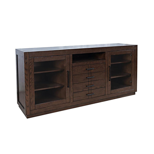 Jofran - Auburn Hills 70in Contemporary Media Console with Tempered Glass Doors, Drawers and Adjustable Shelves in Dark Oak - 2499-70 veiw 2