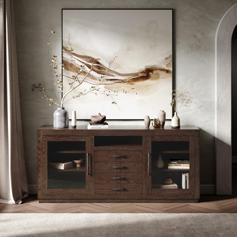 Jofran - Auburn Hills 70in Contemporary Media Console with Tempered Glass Doors, Drawers and Adjustable Shelves in Dark Oak - 2499-70 veiw 8