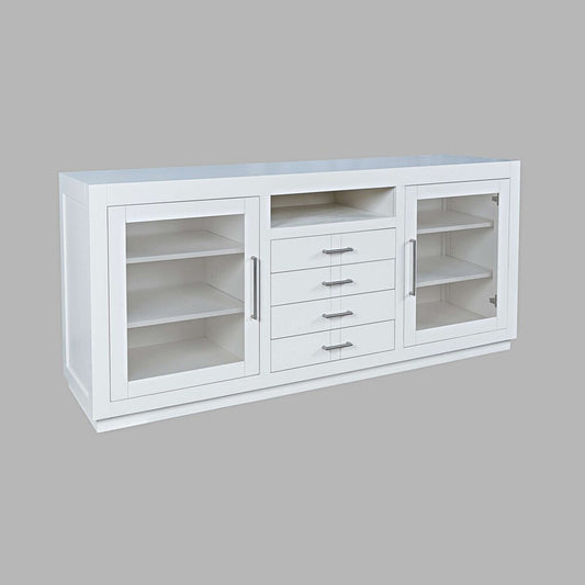 Jofran - Auburn Hills 70in Contemporary Media Console with Tempered Glass Doors, Drawers and Adjustable Shelves in White - 2497-70 veiw 2