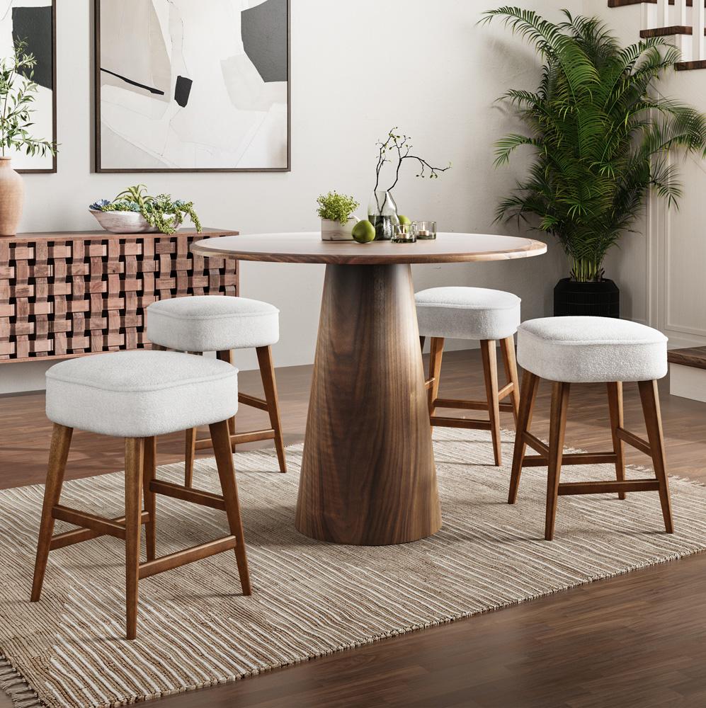Jofran - Nash Mid-Century Modern Five Piece Counter Height Dining Set with Upholstered Backless Stools in Walnut - 2271-NSH45W-4WESBW veiw 7