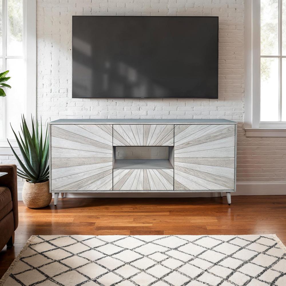 Jofran - Reece 60in Mid-Century Modern Starburst TV Stand Console Storage Cabinet in Light Ash - 2483-60 veiw 6