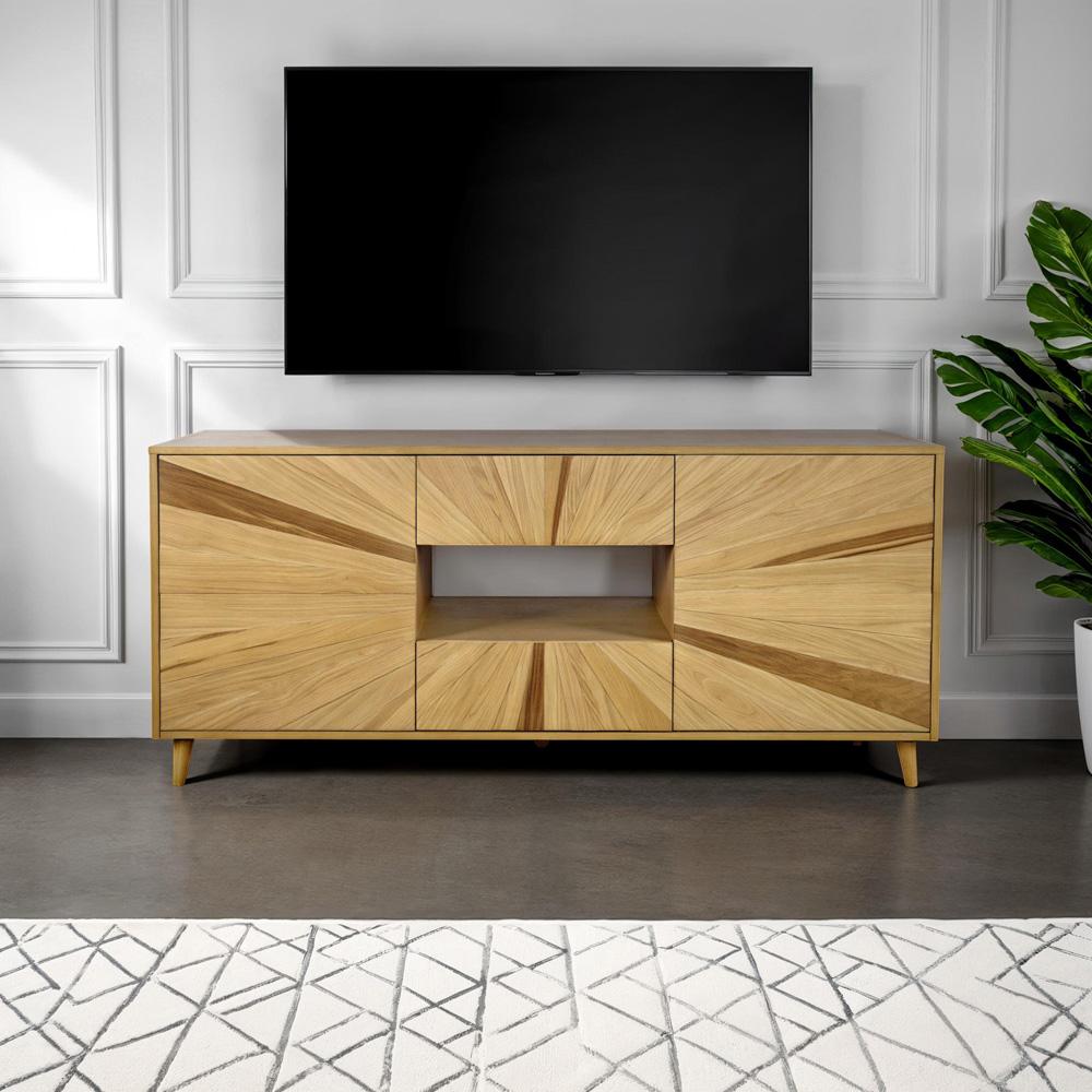 Jofran - Reece 70in Mid-Century Modern Starburst TV Stand Console Storage Cabinet in Light Oak - 2484-70 veiw 7