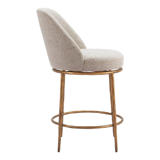 Zuo Modern - Nordhavn Swivel Counter Stool Beige & Gold - 110272 veiw 2