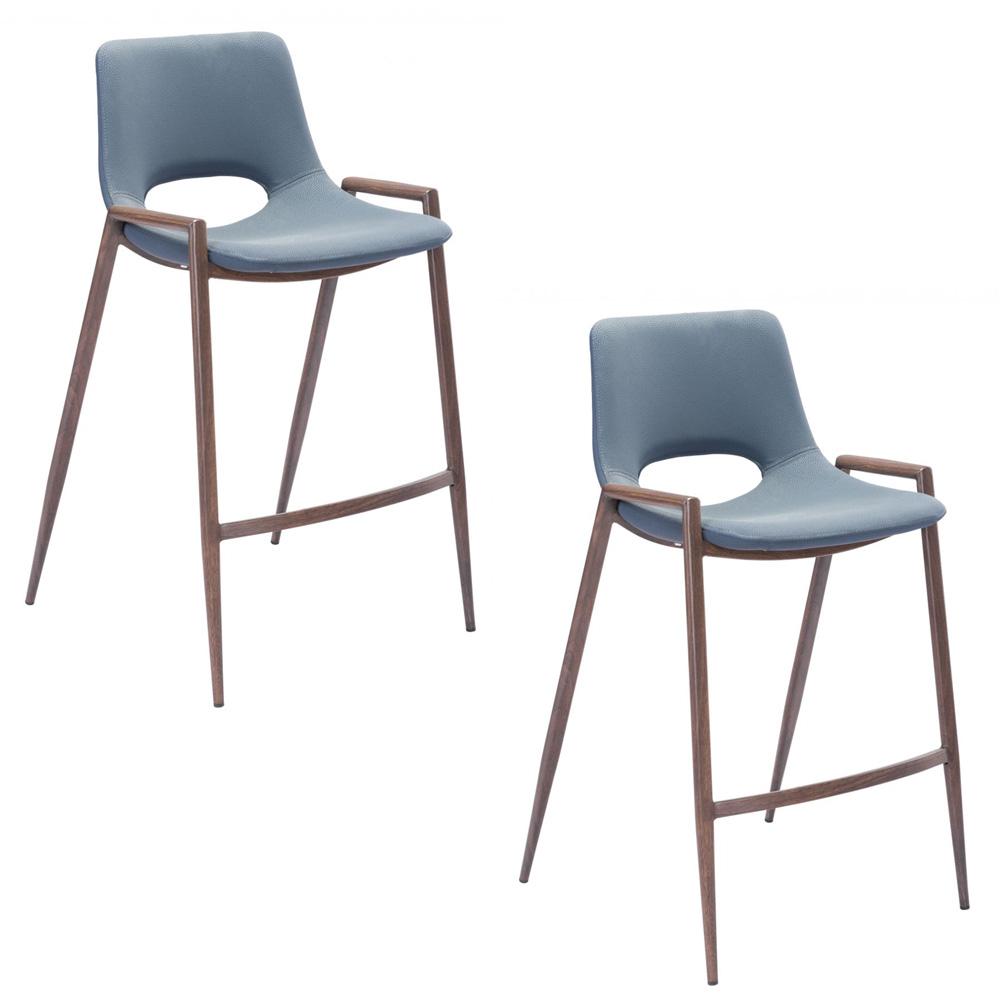 Zuo Modern - Desi Counter Stool (Set of 2) Blue & Walnut - 101692 veiw 1