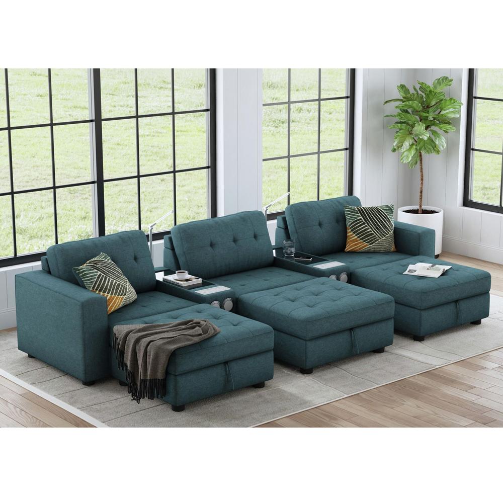 Picket House Furnishings - Harleigh 8PC Living Room Set in Palmer Plus Teal with Media Console - U-15020-11407-8PC veiw 3
