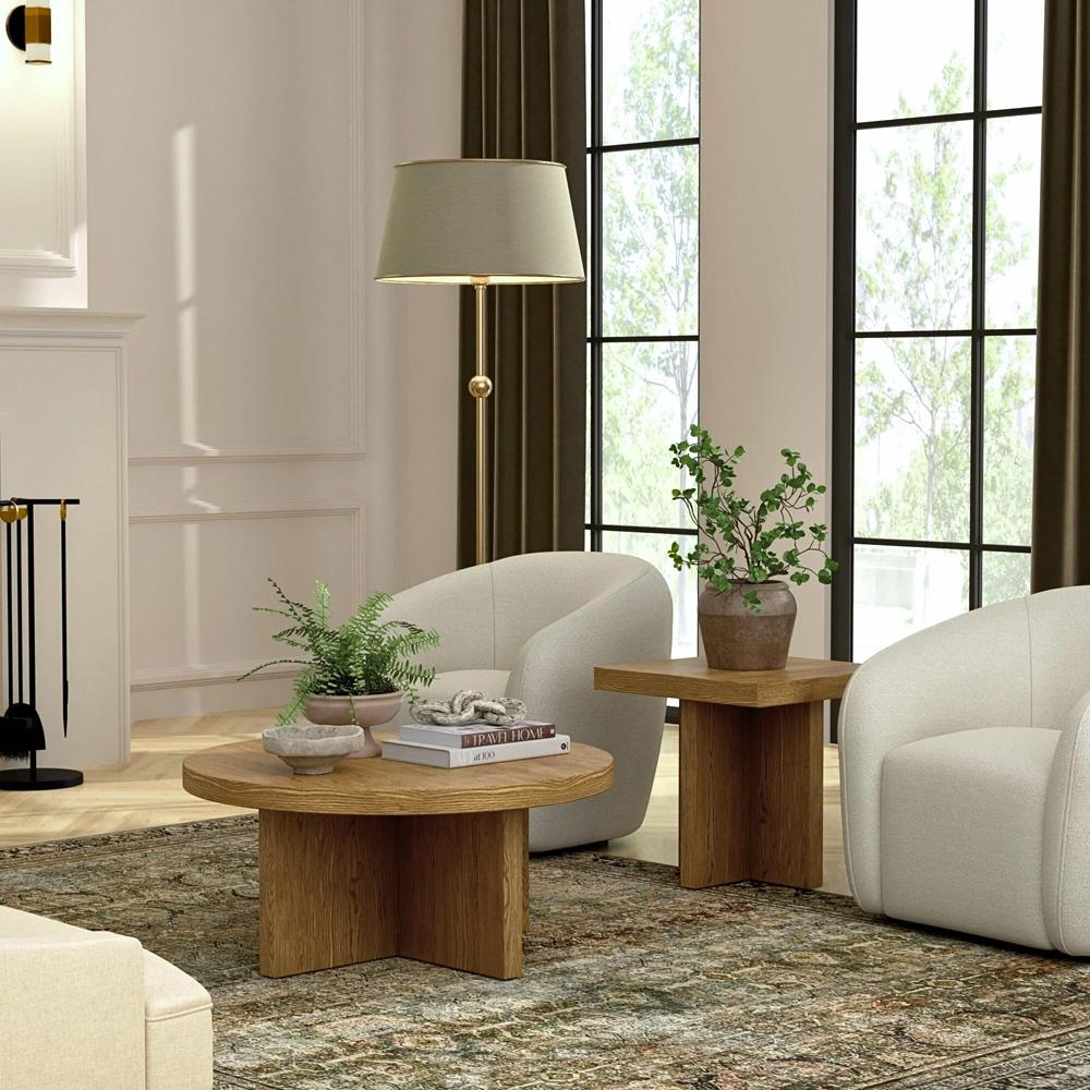 Alpine Furniture - Donte Round Coffee Table, Oak - 6798OAK-65 veiw 6