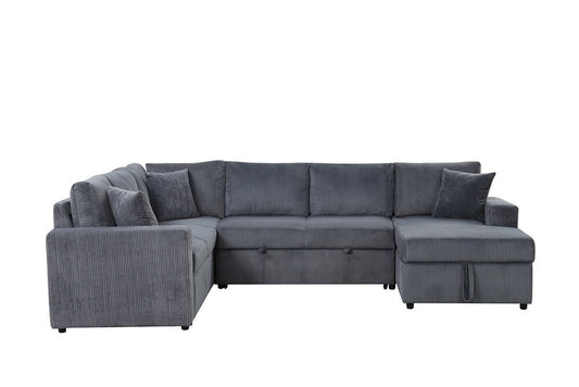 Lilola Home - Ruxley 123inW Gray Corduroy Sleeper Sectional Sofa with Right-Facing Storage Chaise and Throw Pillows - 89167 veiw 2