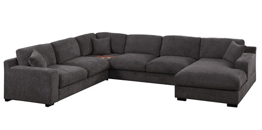 Lilola Home - Celine 128inW Gray Chenille Fabric Corner Sectional Sofa with Right-Facing Chaise, Cupholders, and Charging Ports - 89296-1 veiw 2
