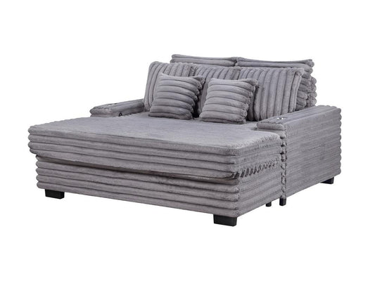 Lilola Home - Symphony 67inW Gray Corduroy Oversized Sofa Chaise Lounge Chair with Cupholders and USB Charging Port - 81562 veiw 2