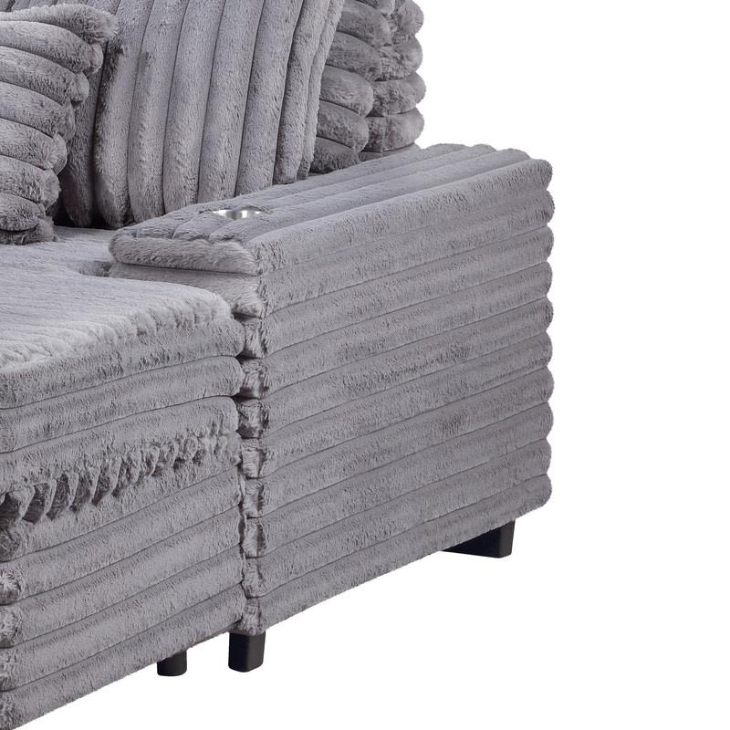 Lilola Home - Symphony 67inW Gray Corduroy Oversized Sofa Chaise Lounge Chair with Cupholders and USB Charging Port - 81562 veiw 5