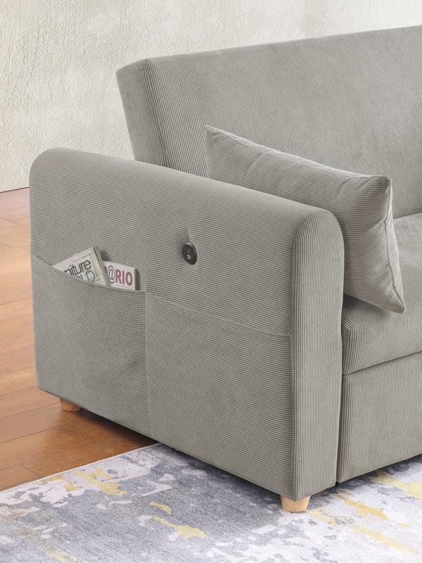 Lilola Home - Marielle 55inW Gray Corduroy Convertible Sleeper Loveseat with USB Ports, Magazine Pockets, and Pillows - 89339 veiw 8