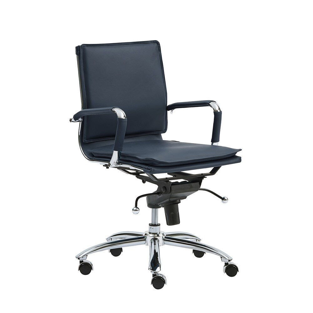 Euro Style - Gunar Pro Leatherette Low Back Office Chair, Blue/Chrome - 01263BLU veiw 6