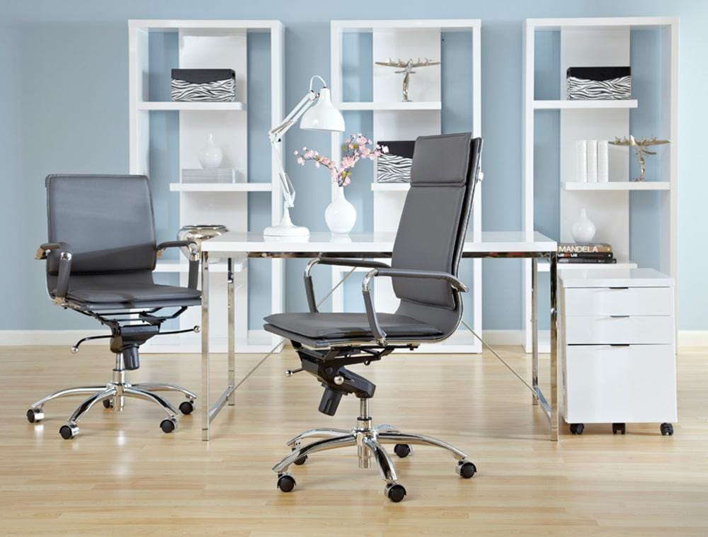 Euro Style - Gunar Pro Leatherette Low Back Office Chair, Gray/Chrome - 01263GRY veiw 5