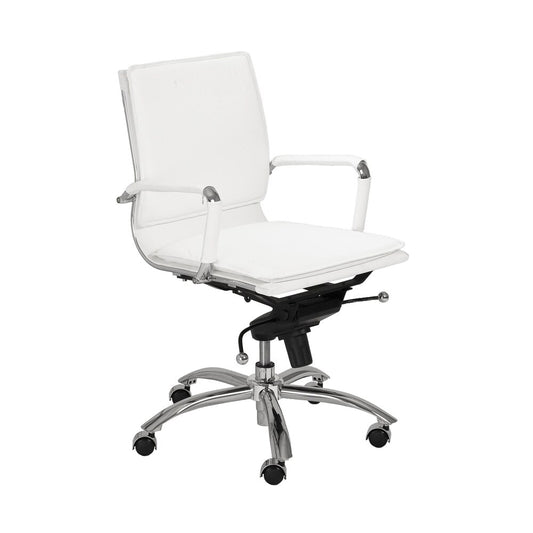 Euro Style - Gunar Pro Leatherette Low Back Office Chair, White/Chrome - 01263WHT veiw 2