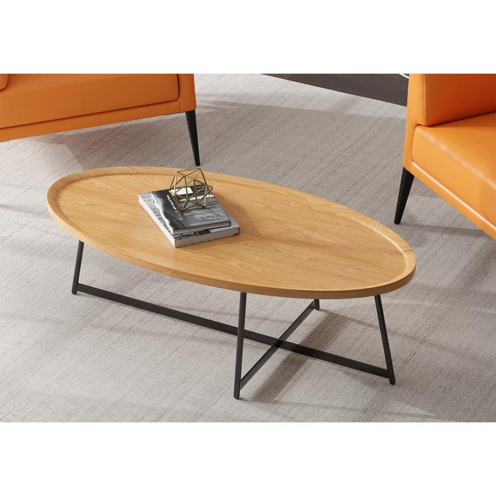 Euro Style - Niklaus 47inW Oval Coffee Table, Oak/Black - 90272-OAK veiw 4