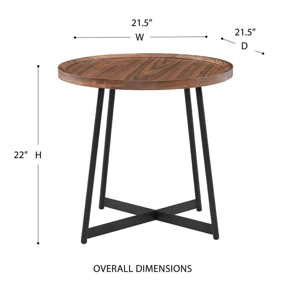 Euro Style - Niklaus 22inW Round Side Table, Walnut/Black - 90276WAL veiw 4