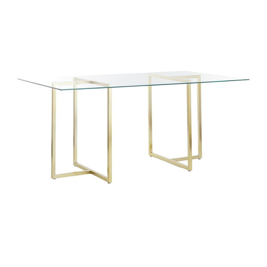 Euro Style - Legend 66inW Rectangular Dining Table, Glass/Matte Brushed Gold - 73666MBG-KIT veiw 2