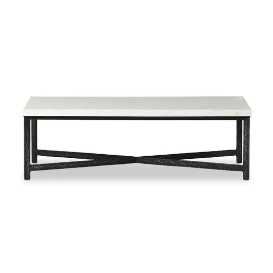 Four Hands - Element - Hammered Iron Coffee Table - White Marble - 236010-002 veiw 2