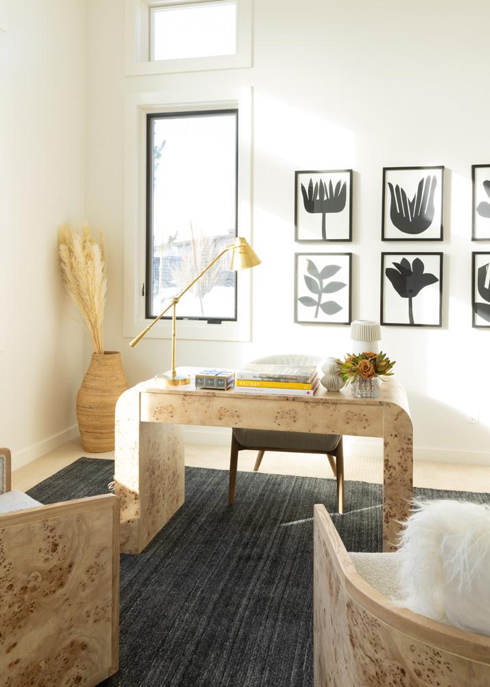 Alder & Tweed - Brea 54 Writing Desk Curved Toasted Burl Wood, Modern Sculptural Design - AT182-TSB veiw 6