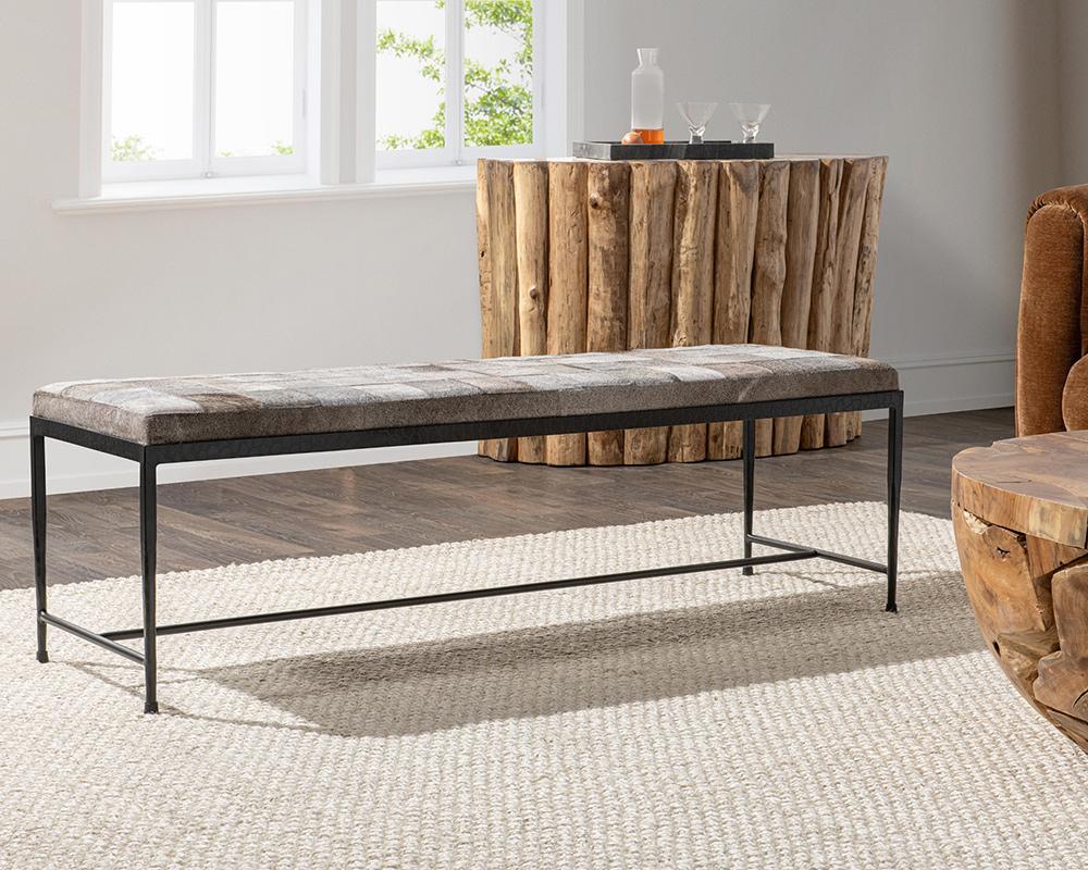 Classic Home - Achen Hair on Hide Bench - Gray - 53002072 veiw 10