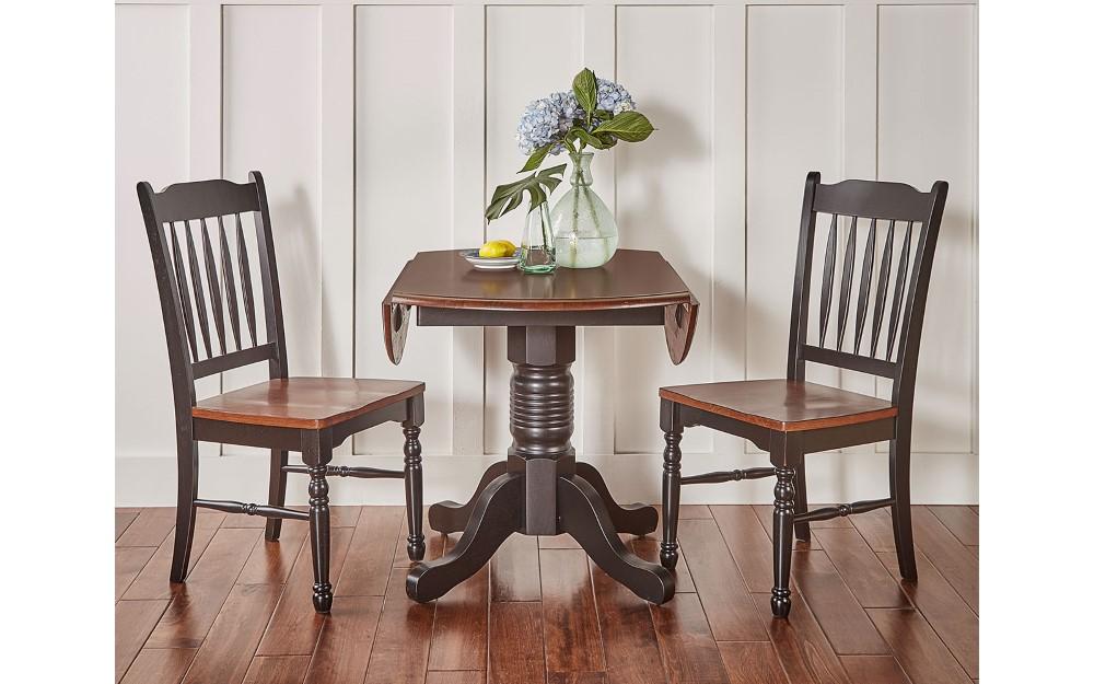 A-America - British Isles 26in - 42in Round Double Drop-Leaf Dining Table in Oak-Black Finish - BRIOB6100 view 4