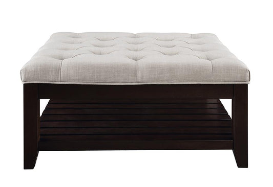 ACME Furniture - Aizen Cocktail Ottoman - Beige Fabric & Espresso Finish - 96562 veiw 2