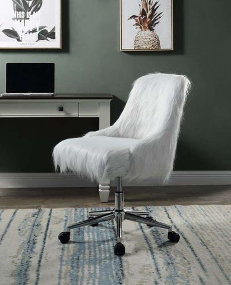 ACME Furniture - Arundell II Office Chair - White Faux Fur & Chrome - OF00122 veiw 1