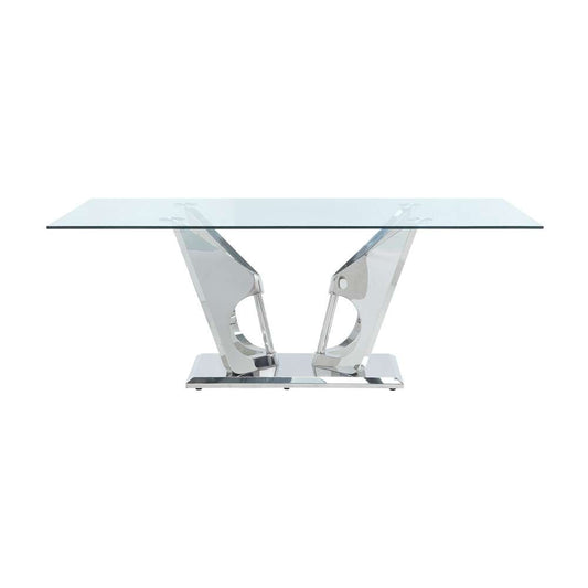 ACME Furniture - Azriel Dining Table w/Pedestal Base - Clear Glass & Mirrored Silver - DN01191 veiw 2