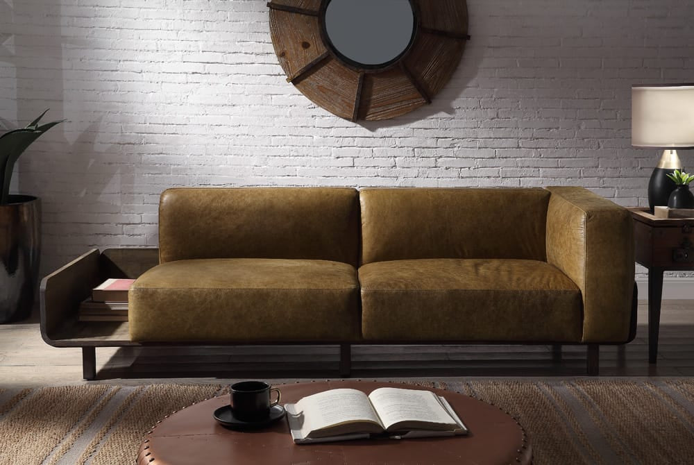 ACME Furniture - Blanca - Sofa - Chestnut Top Grain Leather & Rustic Oak - 56500 view 6