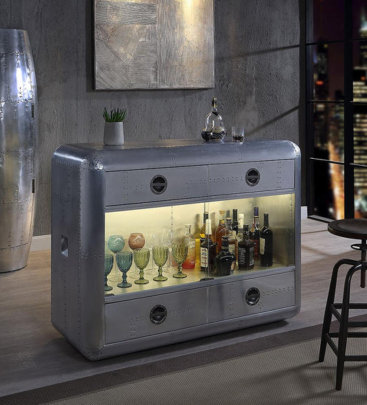 ACME Furniture - Brancaster Wine Cabinet w/LED - Aluminum Finish - AC02391 veiw 2