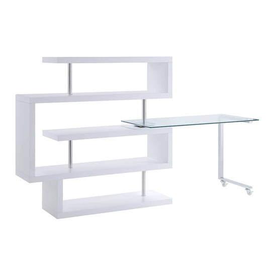 ACME Furniture - Buck II Writing Desk w/Bookshelf - Clear Glass, Chrome & White High Gloss Finish - 93179 veiw 2