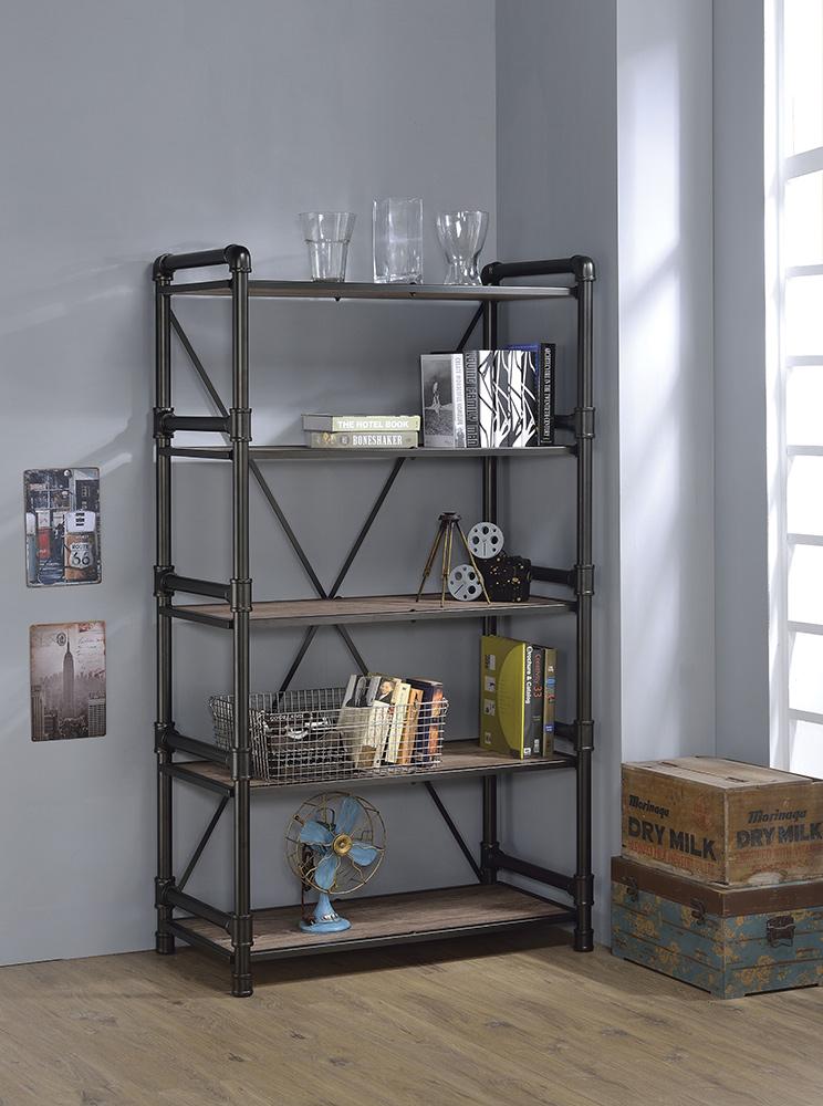 ACME Furniture - Caitlin Bookshelf - Rustic Oak & Black - 92220 veiw 1