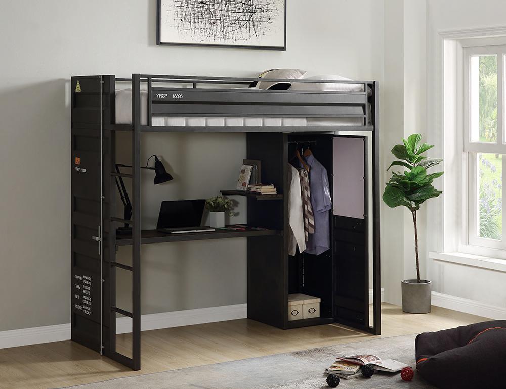 ACME Furniture - Cargo Twin Loft Bed w/Desk & Wardrobe - Gunmetal Finish - 37965 veiw 6