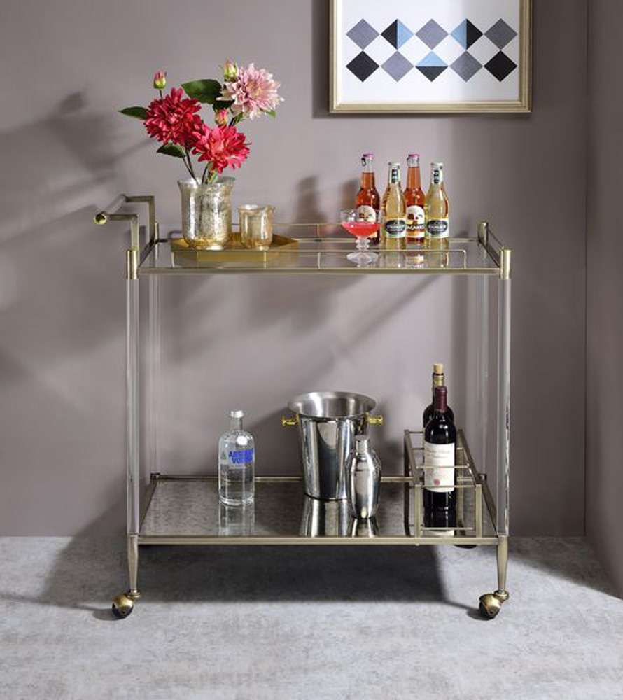 ACME Furniture - Cirro Serving Cart - Antique Mirror & Wire Brass - AC00160 view 2
