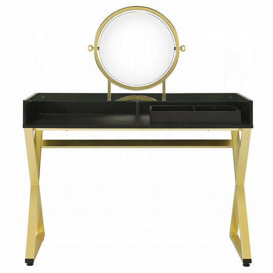 ACME Furniture - Coleen Vanity Desk w/Mirror & Jewelry Tray - Black & Gold - AC00669 view 2