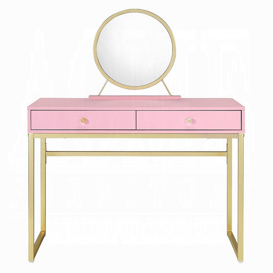 ACME Furniture - Coleen Vanity Desk w/Mirror & Jewelry Tray - Pink & Gold - AC00668 view 2