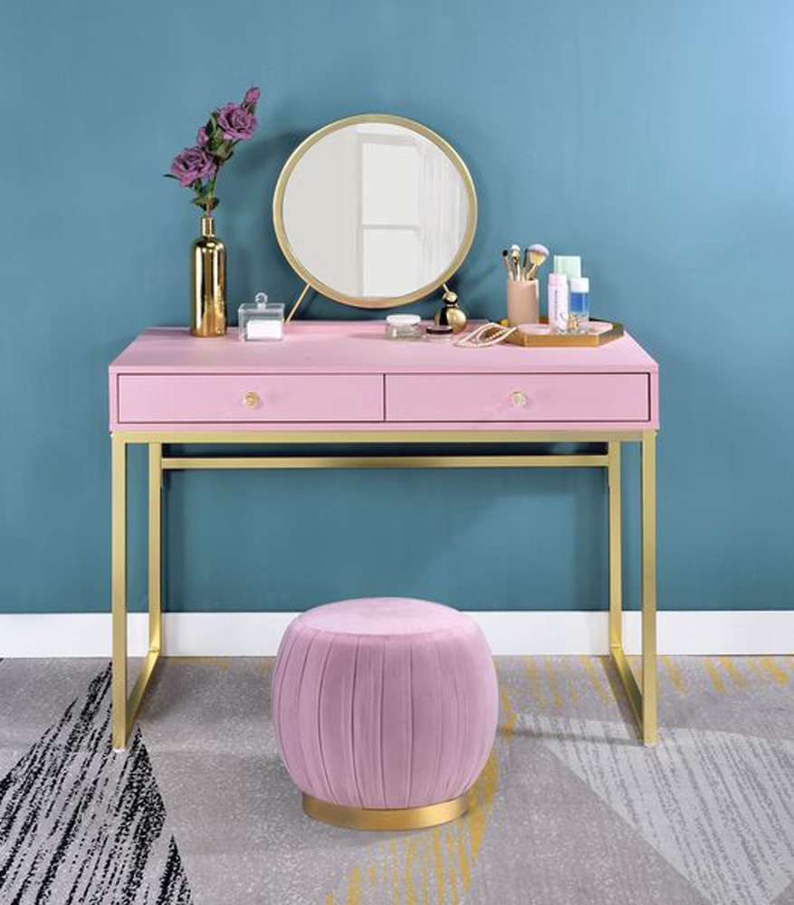 ACME Furniture - Coleen Vanity Desk w/Mirror & Jewelry Tray - Pink & Gold - AC00668 view 5