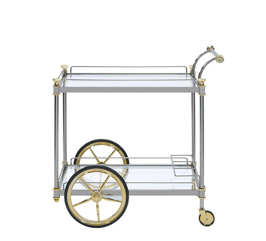 ACME Furniture - Cyrus Serving Cart - Silver/Gold & Clear Glass - 98372 veiw 2
