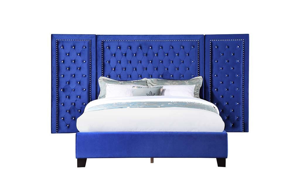 ACME Furniture - Damazy Eastern King Bed - Blue Velvet - BD00972EK