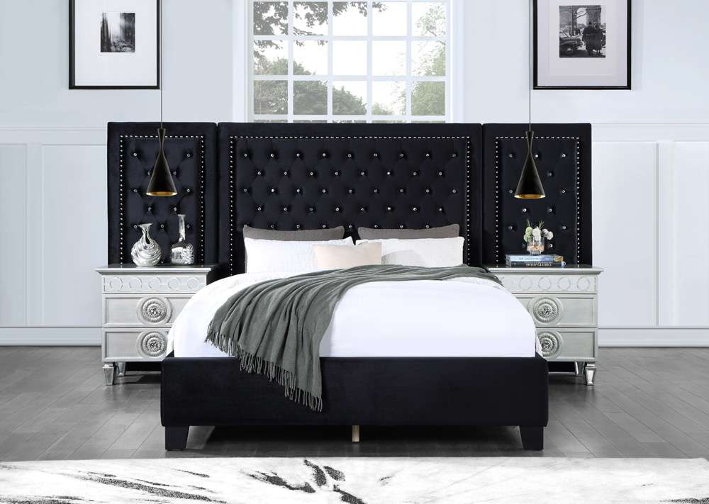 ACME Furniture - Damazy Queen Bed - Black Velvet - BD00975Q veiw 1